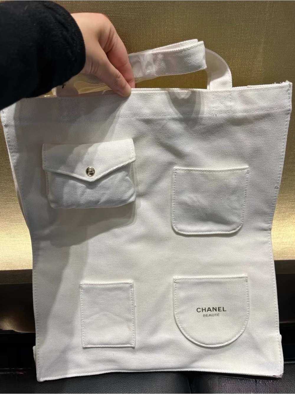 Chanel Beauty White Multi-Pocket Canvas Bag GWP